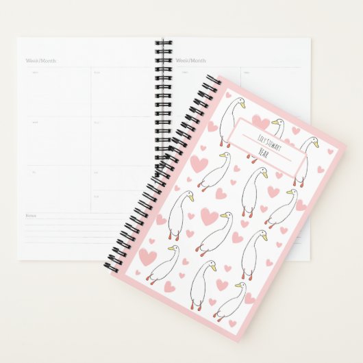 Cute Duck Pink Heart Personalize Planner (Display)