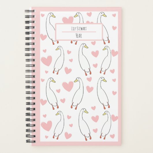 Cute Duck Pink Heart Personalize Planner (Voorkant)