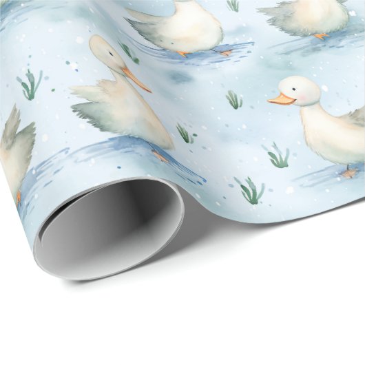 Cute Duck Pond Baby Boy Pattern,Watercolor Nursery Cadeaupapier (Rol Hoek)