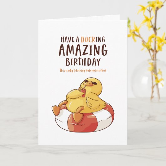 Cute Duck Pun Ducking Amazing Funny Birthday Kaart (Gele Bloem)