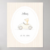 Cute Duck Race Car Slaapkamer Naam Datum Poster (Voorkant)