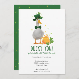Cute Duck St. Patrick's Day Party Invitation Kaart