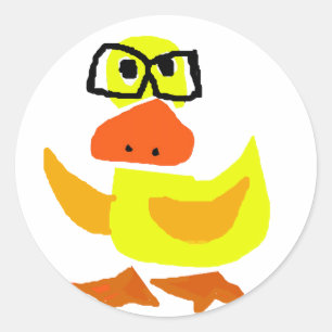 Cute Duck Wearing Glasses Art Ronde Sticker
