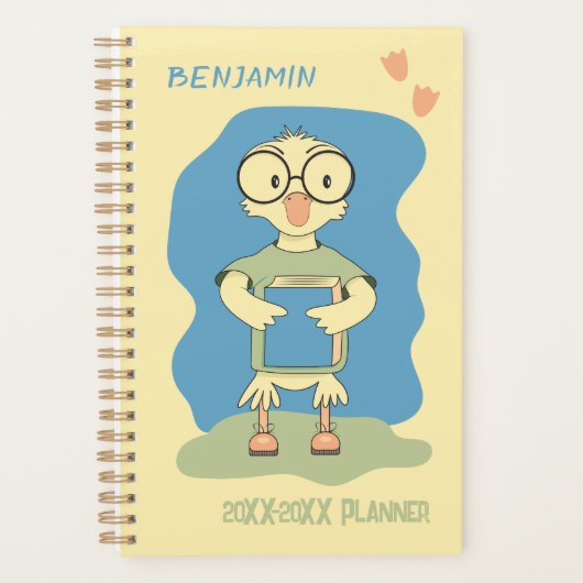 Cute Duck with Book Kid Yellow Academic Planner (Voorkant)