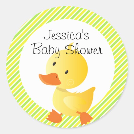 Cute Duckie and Stripes Personalized Ronde Sticker (Voorkant)