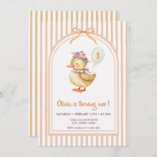 Cute Duckling Birthday Party Invitation Kaart (Voorkant / Achterkant)