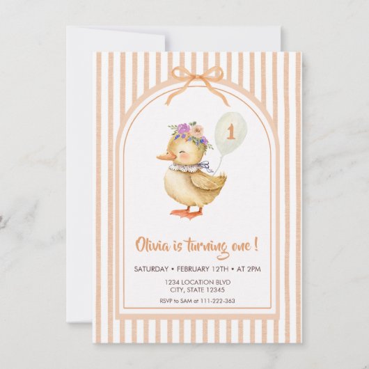 Cute Duckling Birthday Party Invitation Kaart (Voorkant)
