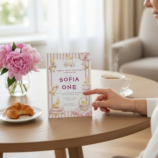 Cute Duckling First Birthday Invitation Kaart