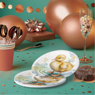 Cute Duckling Geslachtsonzijdige Baby Shower Papieren Bordje
