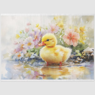 Cute Duckling met Bloemen Waterverf Decoupage Tissuepapier