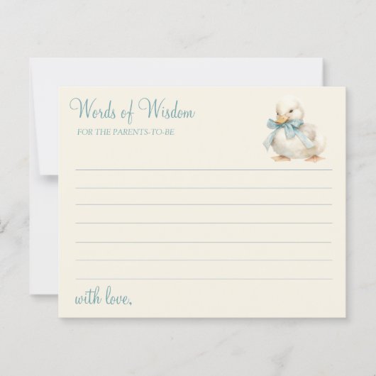 Cute Duckling with Ribbon Baby Shower Advice Card (Voorkant)