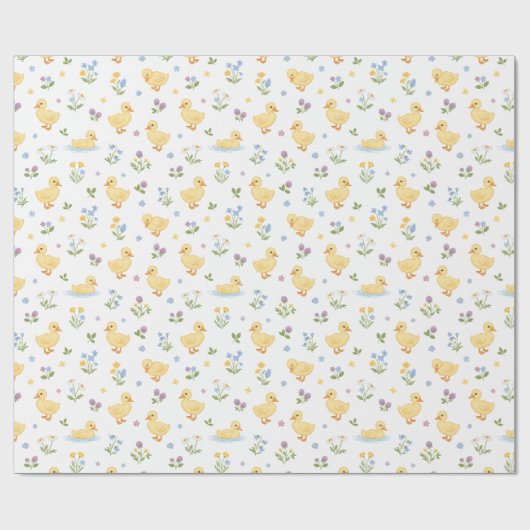 Cute Ducklings and Wildflowers Pattern Cadeaupapier (Vlak)
