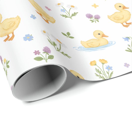 Cute Ducklings and Wildflowers Pattern Cadeaupapier (Rol Hoek)