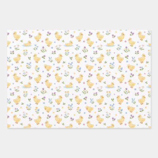 Cute Ducklings and Wildflowers Pattern Inpakpapier Vel (Voorkant 2)