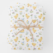 Cute Ducklings and Wildflowers Pattern Inpakpapier Vel (In situ)