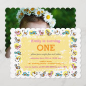 Cute Ducks Baby Girl's 1e verjaardag party Invite Kaart (Voorkant / Achterkant)