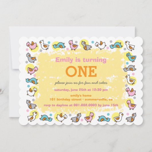 Cute Ducks Baby Girl's 1e verjaardag party Invite Kaart (Voorkant)