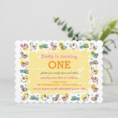 Cute Ducks Baby Girl's 1e verjaardag party Invite Kaart (Staand voorkant)