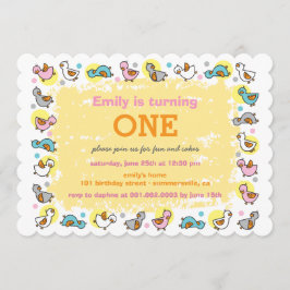 Cute Ducks Baby Girl's 1e verjaardag party Invite Kaart