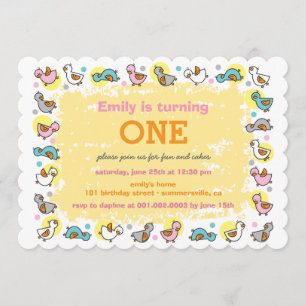 Cute Ducks Baby Girl's 1e verjaardag party Invite Kaart
