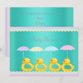 CUTE DUCKS BABY SHOWER INVITATION AQUA GREEN KAART (Voorkant / Achterkant)