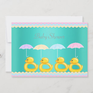 CUTE DUCKS BABY SHOWER INVITATION AQUA GREEN KAART