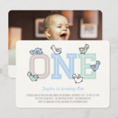 Cute Ducks Big One Boy 1st Birthday Party Invite Kaart (Voorkant / Achterkant)