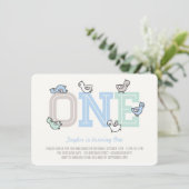 Cute Ducks Big One Boy 1st Birthday Party Invite Kaart (Staand voorkant)