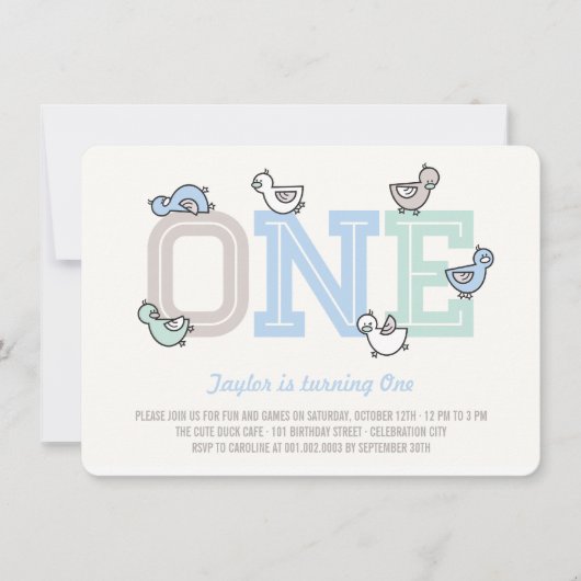 Cute Ducks Big One Boy 1st Birthday Party Invite Kaart (Voorkant)