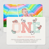 Cute Ducks Big One Girl 1st Birthday Party Invite Kaart (Voorkant / Achterkant)