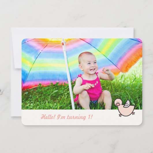 Cute Ducks Big One Girl 1st Birthday Party Invite Kaart (Achterkant)