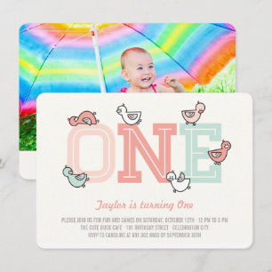 Cute Ducks Big One Girl 1st Birthday Party Invite Kaart