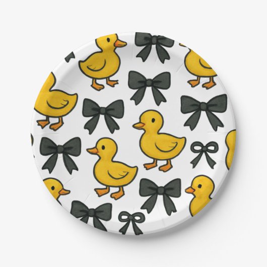 Cute Ducks & Bows Party Paper Plates Papieren Bordje (Voorkant)