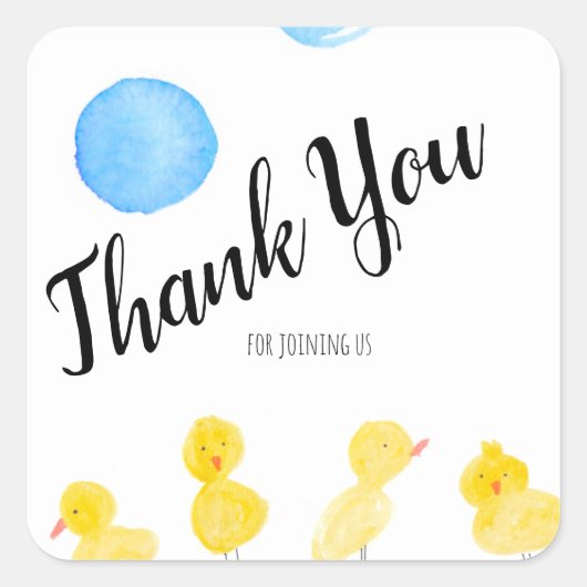 Cute Ducks Hand Waterverf Baby shower Dank u wel Vierkante Sticker (Voorkant)