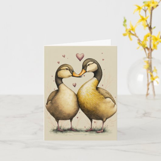 Cute Ducks in Love Wenskaart for Jubilea Kaart (Gele Bloem)