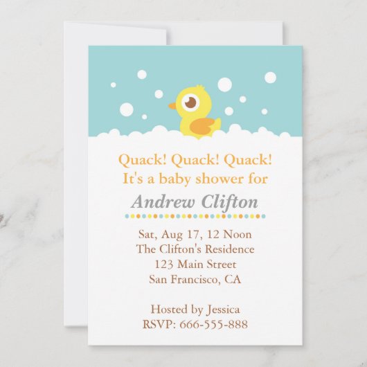 Cute Ducky met Bubbles Baby shower Party Kaart (Voorkant)
