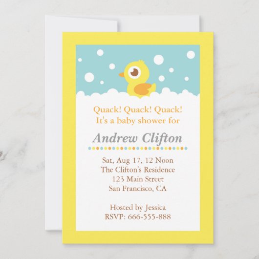 Cute Ducky met Bubbles Baby shower Party Kaart (Voorkant)