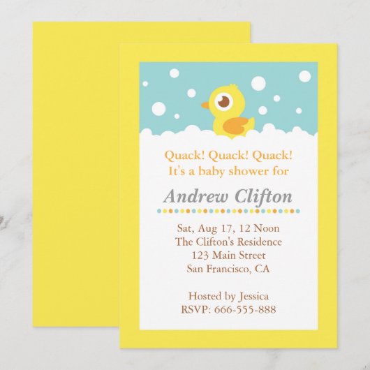 Cute Ducky met Bubbles Baby shower Party Kaart (Voorkant / Achterkant)