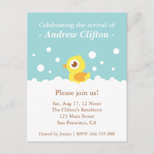 Cute Ducky met Bubbles Blue Baby shower Party Kaart