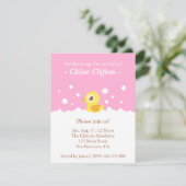Cute Ducky met Bubbles Pink Baby shower Party Kaart (Staand voorkant)