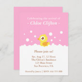 Cute Ducky met Bubbles Pink Baby shower Party Kaart (Voorkant / Achterkant)