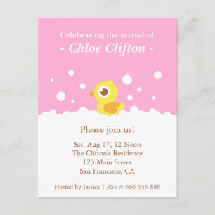 Cute Ducky met Bubbles Pink Baby shower Party Kaart