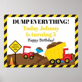 Cute Dump Truck and Digger Birthday Poster