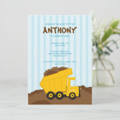 Cute Dump Truck Birthday Party Invite Kaart (Staand voorkant)