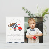Cute Dump Truck Reddingskinderen Foto Verjaardag E Bedankkaart (Staand voorkant)