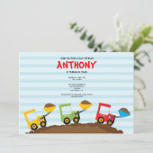 Cute Dump Trucks Birthday Party Invite Kaart (Staand voorkant)