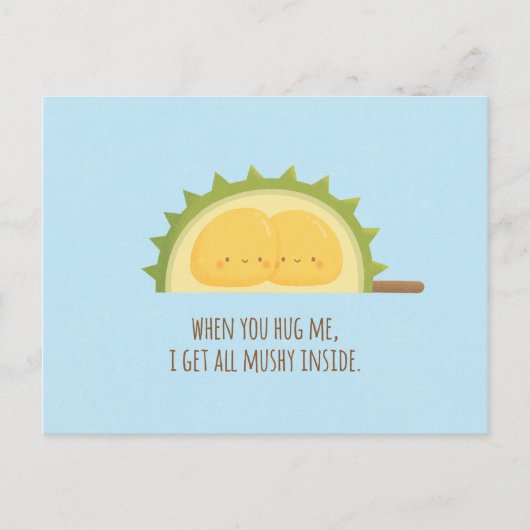 Cute Durian Love Mushy Valentines Day Postcard Feestdagenkaart (Voorkant)