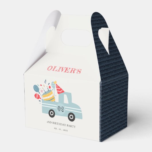 Cute Dusky Blue Any Age Birthday Party Cake Truck Bedankdoosjes (Voorkant Zijde)