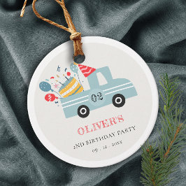 Cute Dusky Blue Any Age Birthday Party Cake Truck Bedankjes Labels
