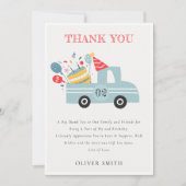 Cute Dusky Blue Any Age Birthday Party Cake Truck Bedankkaart (Voorkant)